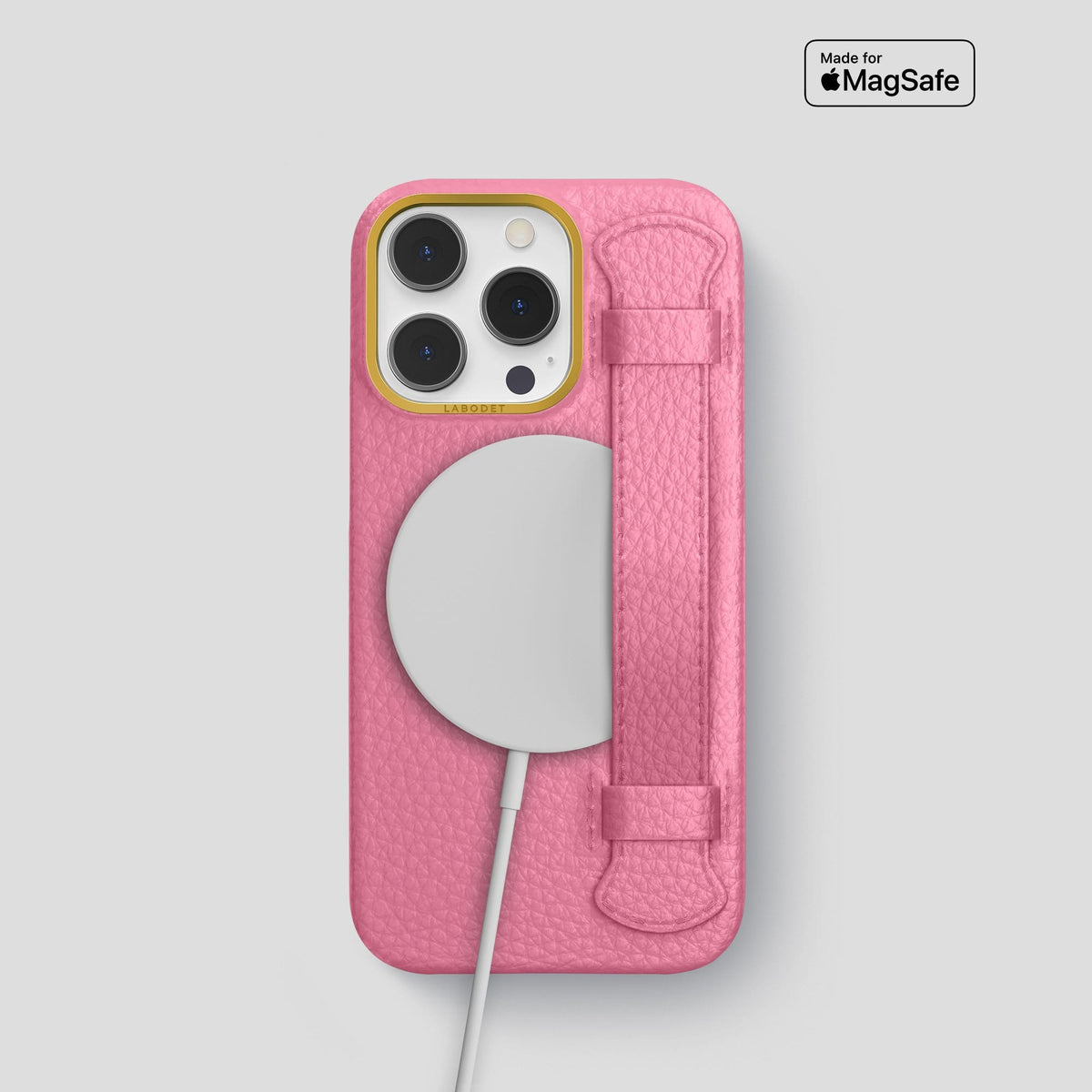 Pink iPhone 13 Pro Strap Case Calf with Gold Metal -5 | Pink-Gold
