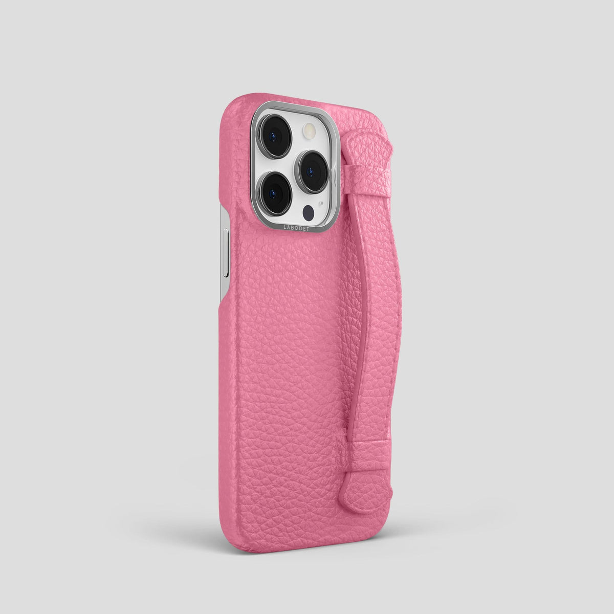 Pink iPhone 13 Pro Strap Case Calf with Steel Metal -2 | Pink-Steel