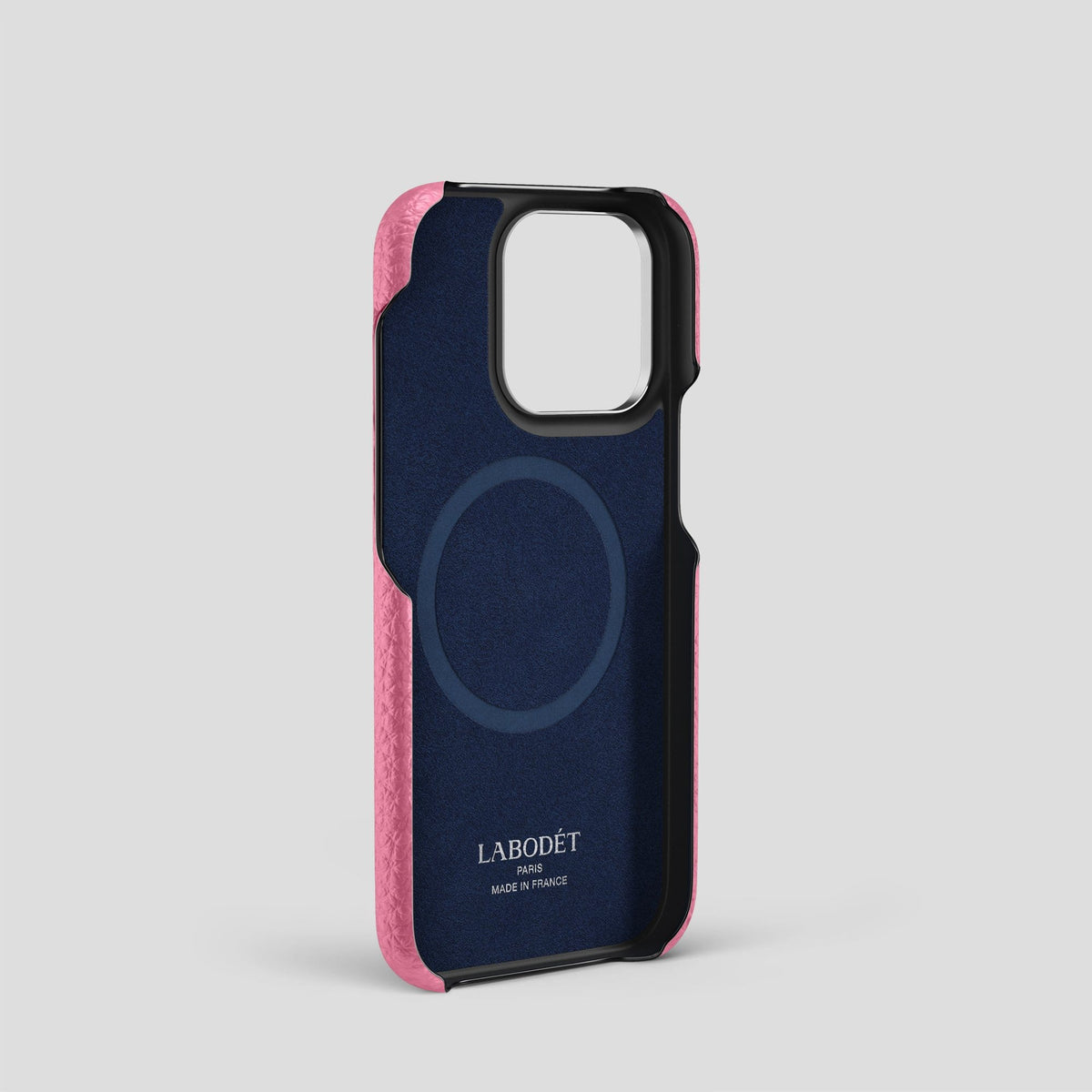 Pink iPhone 13 Pro Strap Case Calf with Steel Metal -4 | Pink-Steel