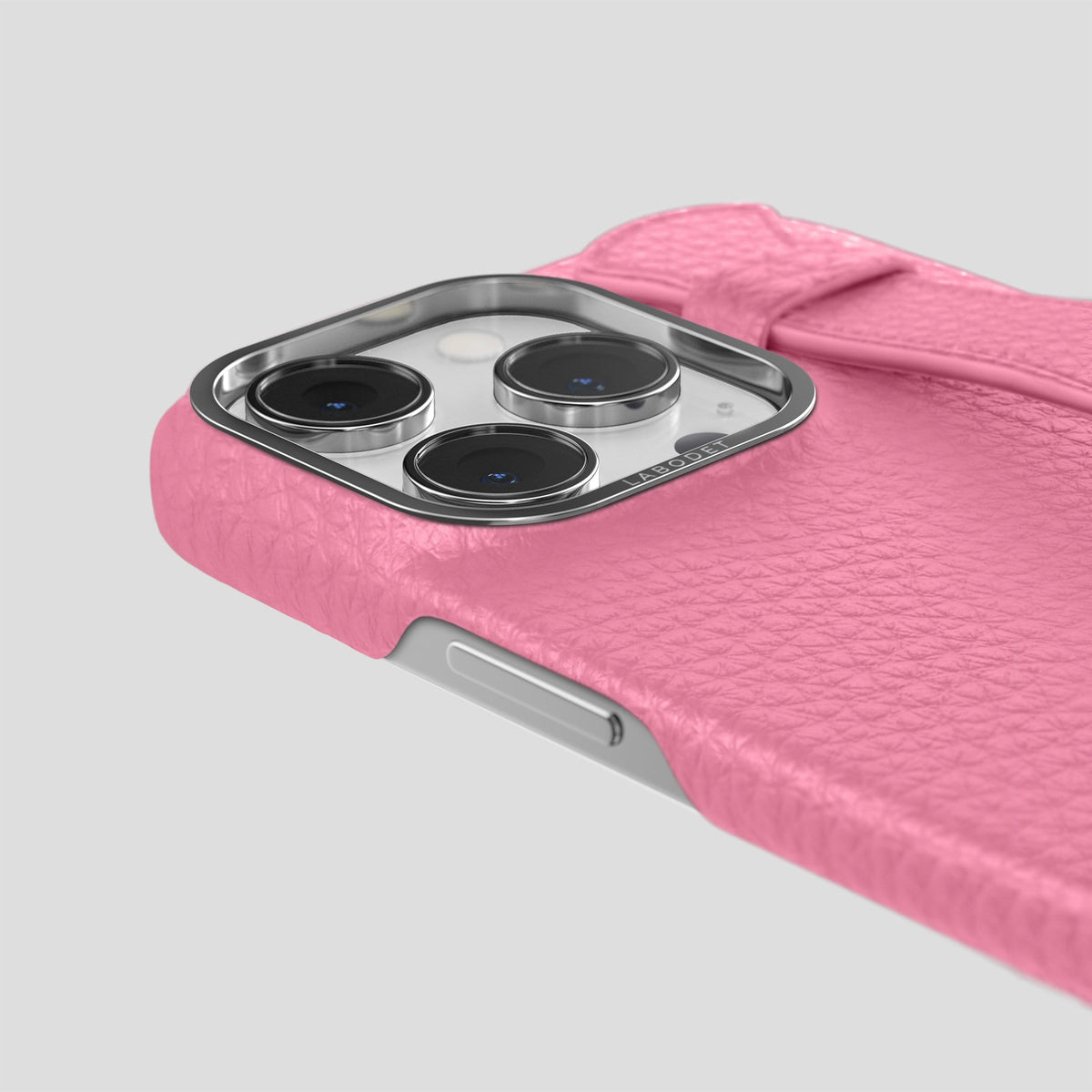 Pink iPhone 13 Pro Strap Case Calf with Steel Metal -6 | Pink-Steel