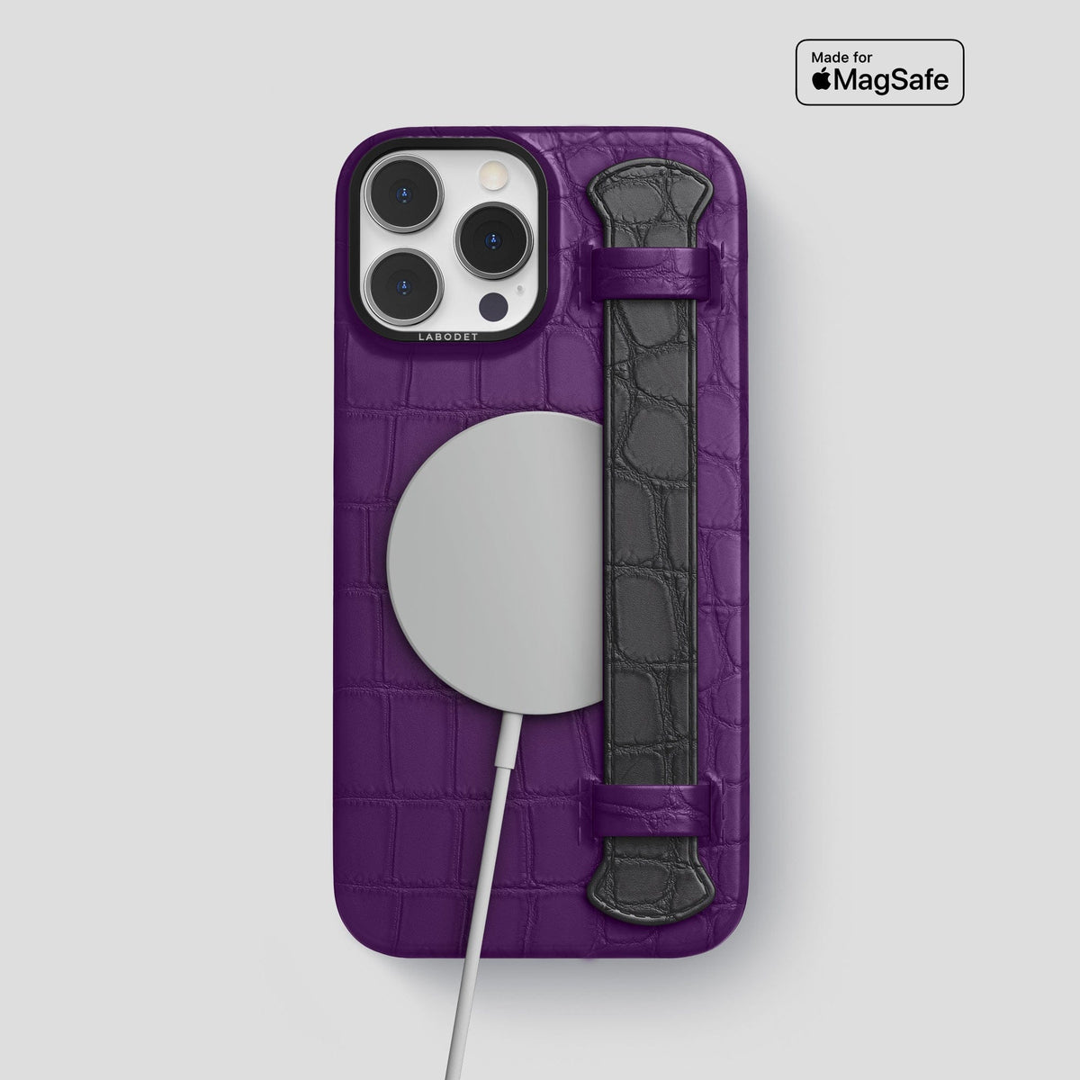 Purple-Grey iPhone 13 Pro Max Strap Case Alligator with Black Metal -4 | Purple-Grey-Black