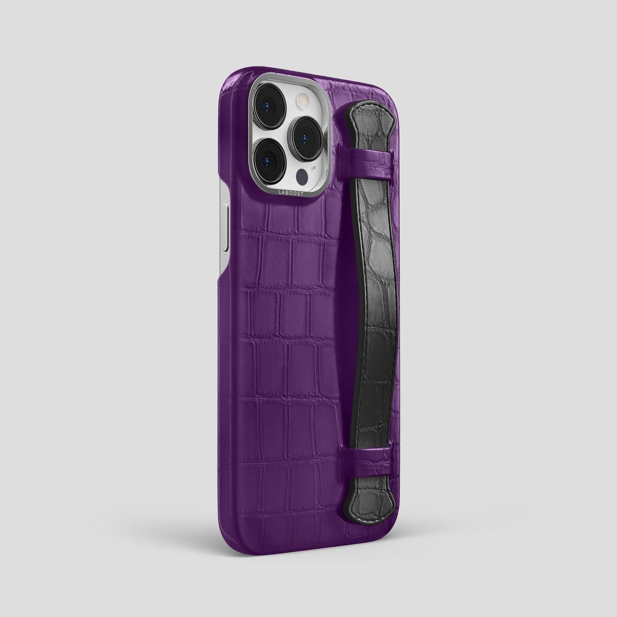 Purple-Grey iPhone 13 Pro Max Strap Case Alligator with Steel Metal -2 | Purple-Grey-Steel