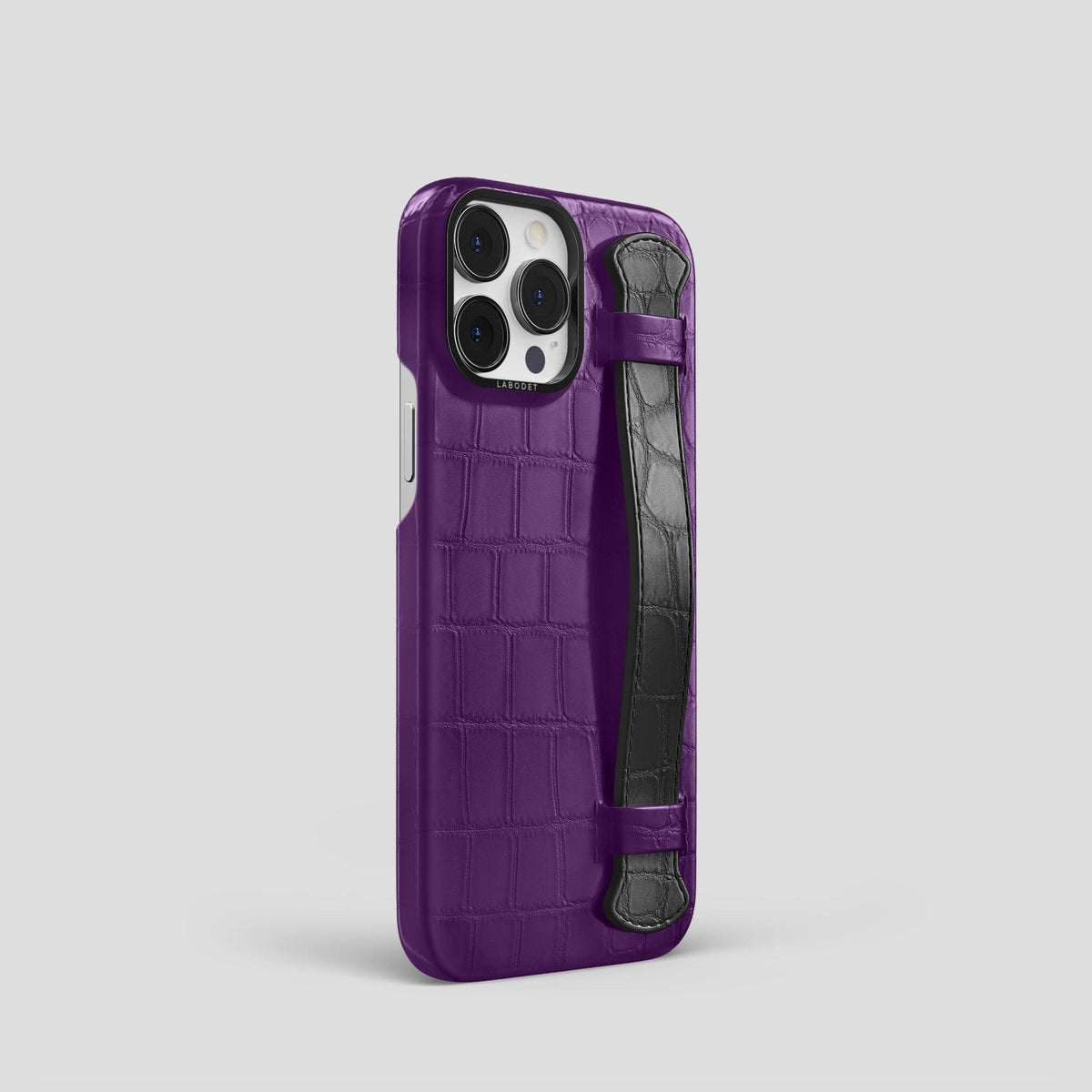 Purple-Grey iPhone 13 Pro Strap Case Alligator with Black Metal -2 | Purple-Grey-Black