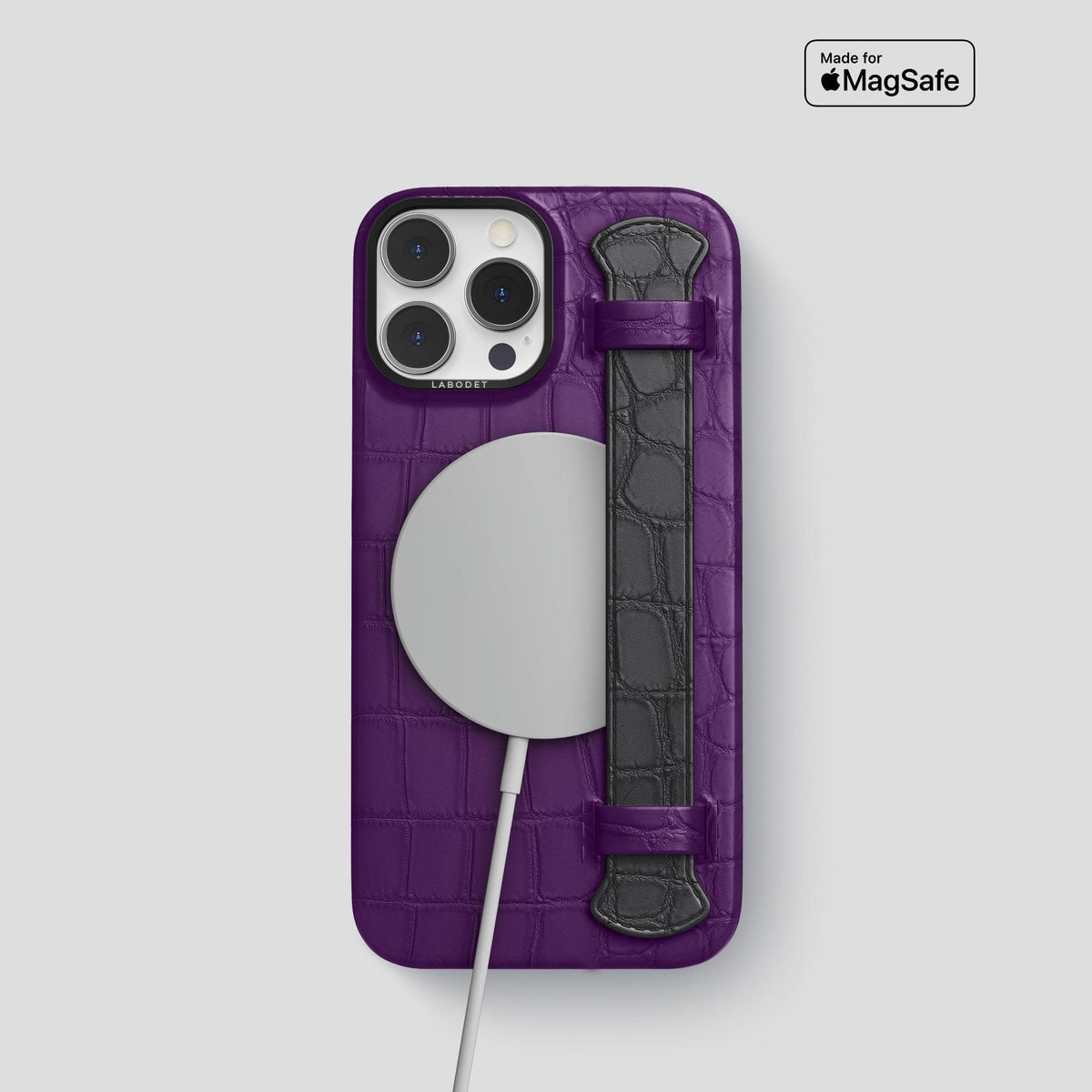 Purple-Grey iPhone 13 Pro Strap Case Alligator with Black Metal -4 | Purple-Grey-Black