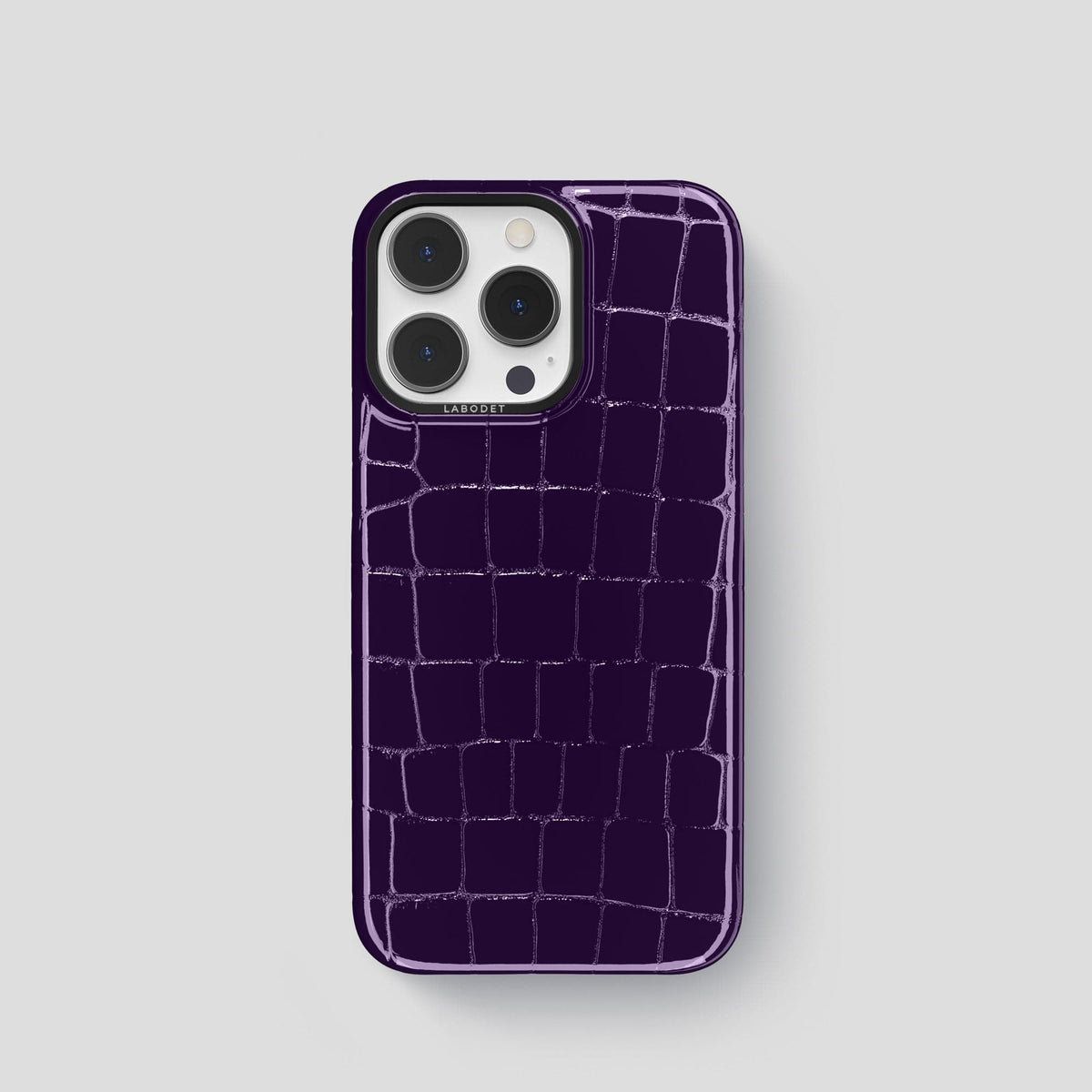 Purple iPhone 13 Pro Case Shiny Alligator with Black Metal -1 | Purple-Black