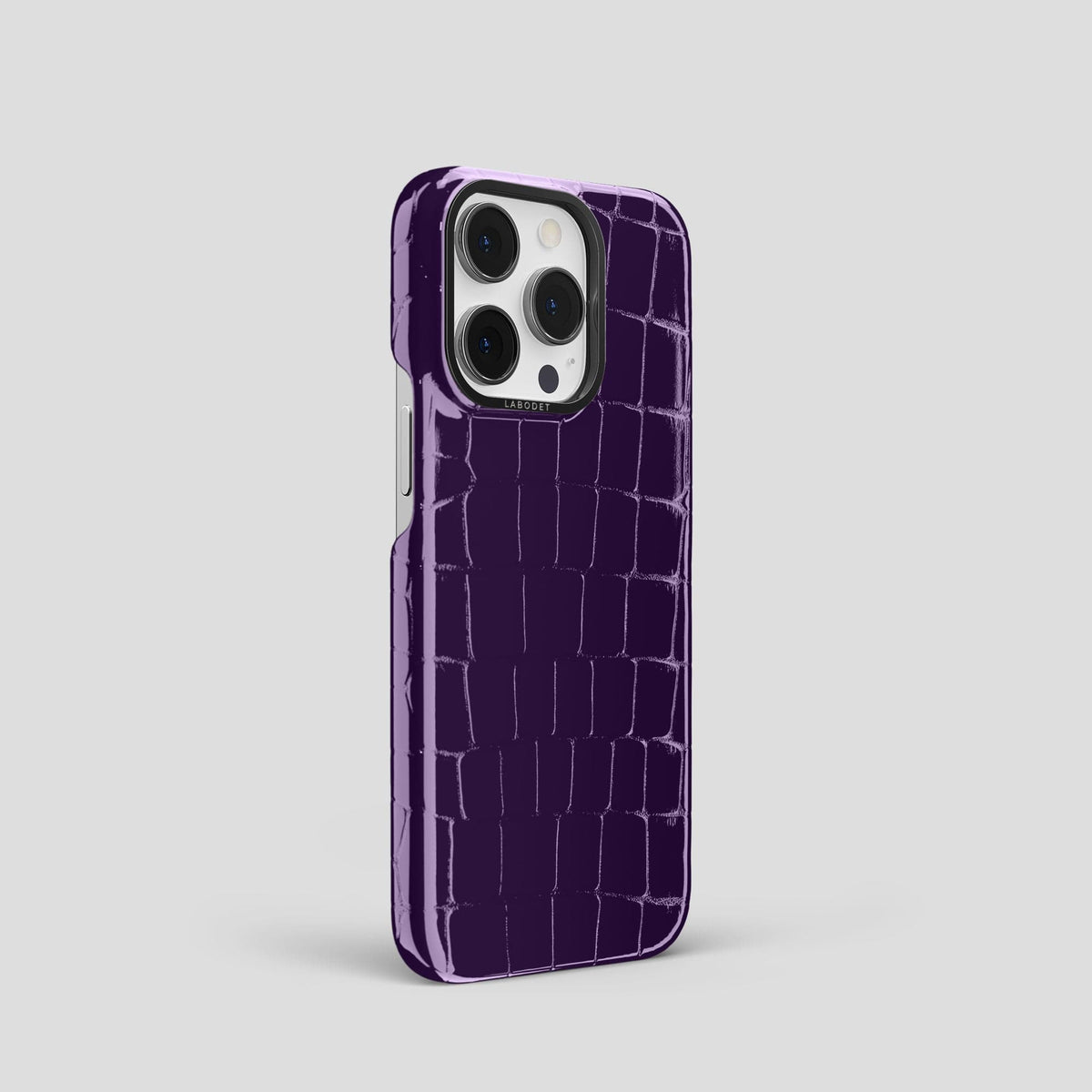Purple iPhone 13 Pro Case Shiny Alligator with Black Metal -2 | Purple-Black