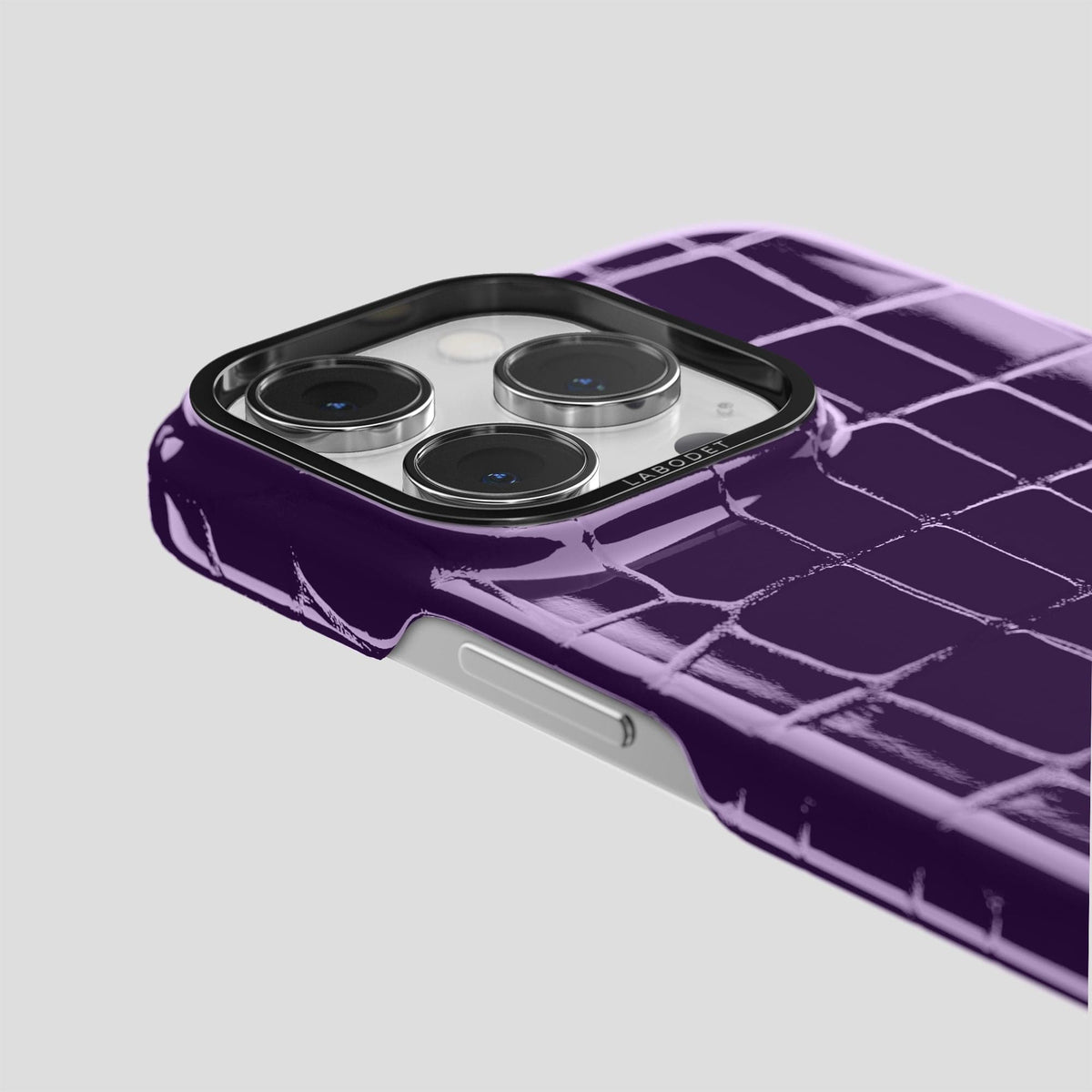 Purple iPhone 13 Pro Case Shiny Alligator with Black Metal -6 | Purple-Black