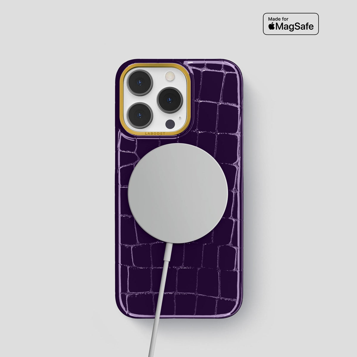 Purple iPhone 13 Pro Case Shiny Alligator with Gold Metal -5 | Purple-Gold
