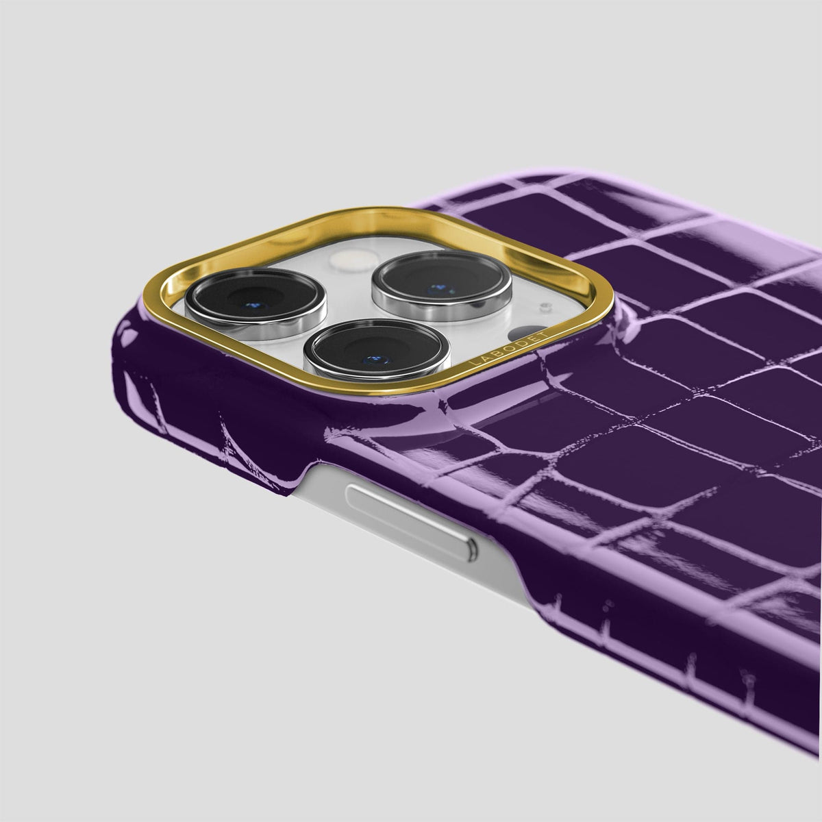 Purple iPhone 13 Pro Case Shiny Alligator with Gold Metal -6 | Purple-Gold