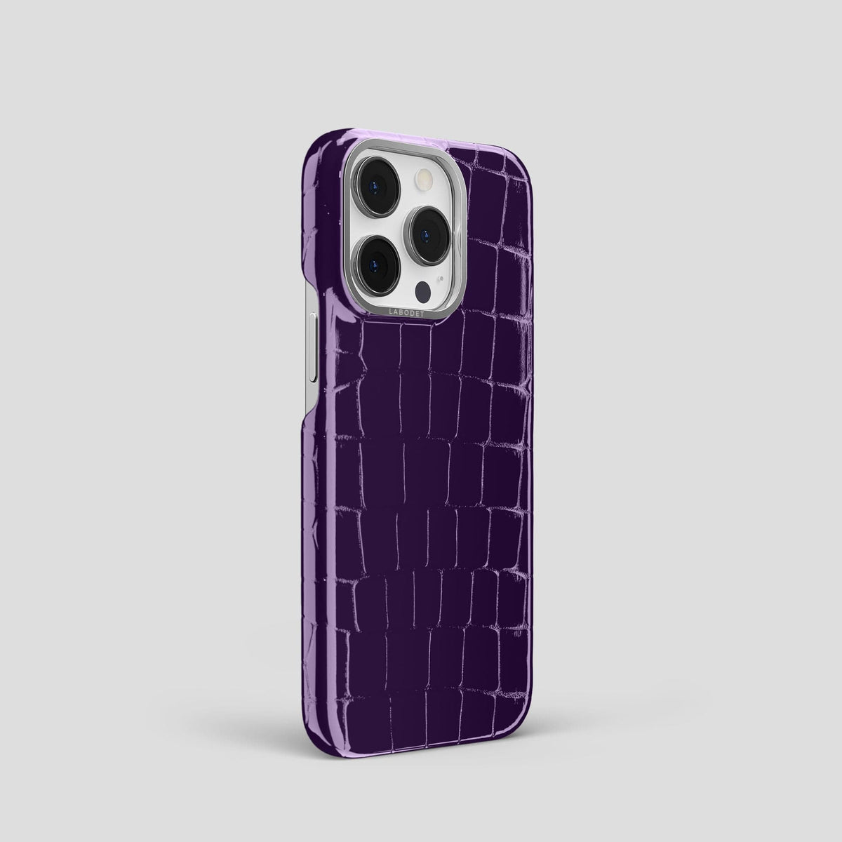Purple iPhone 13 Pro Case Shiny Alligator with Steel Metal -2 | Purple-Steel