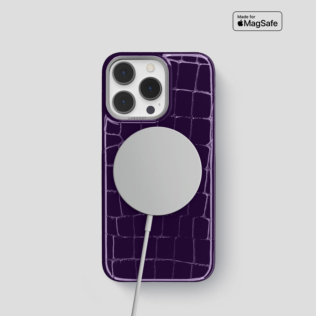 Purple iPhone 13 Pro Case Shiny Alligator with Steel Metal -5 | Purple-Steel