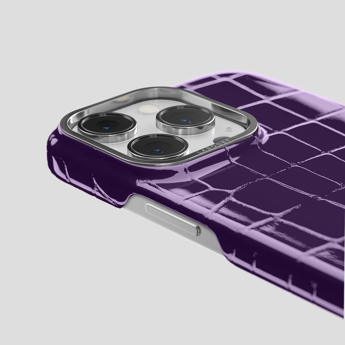 Purple iPhone 13 Pro Case Shiny Alligator with Steel Metal -6 | Purple-Steel