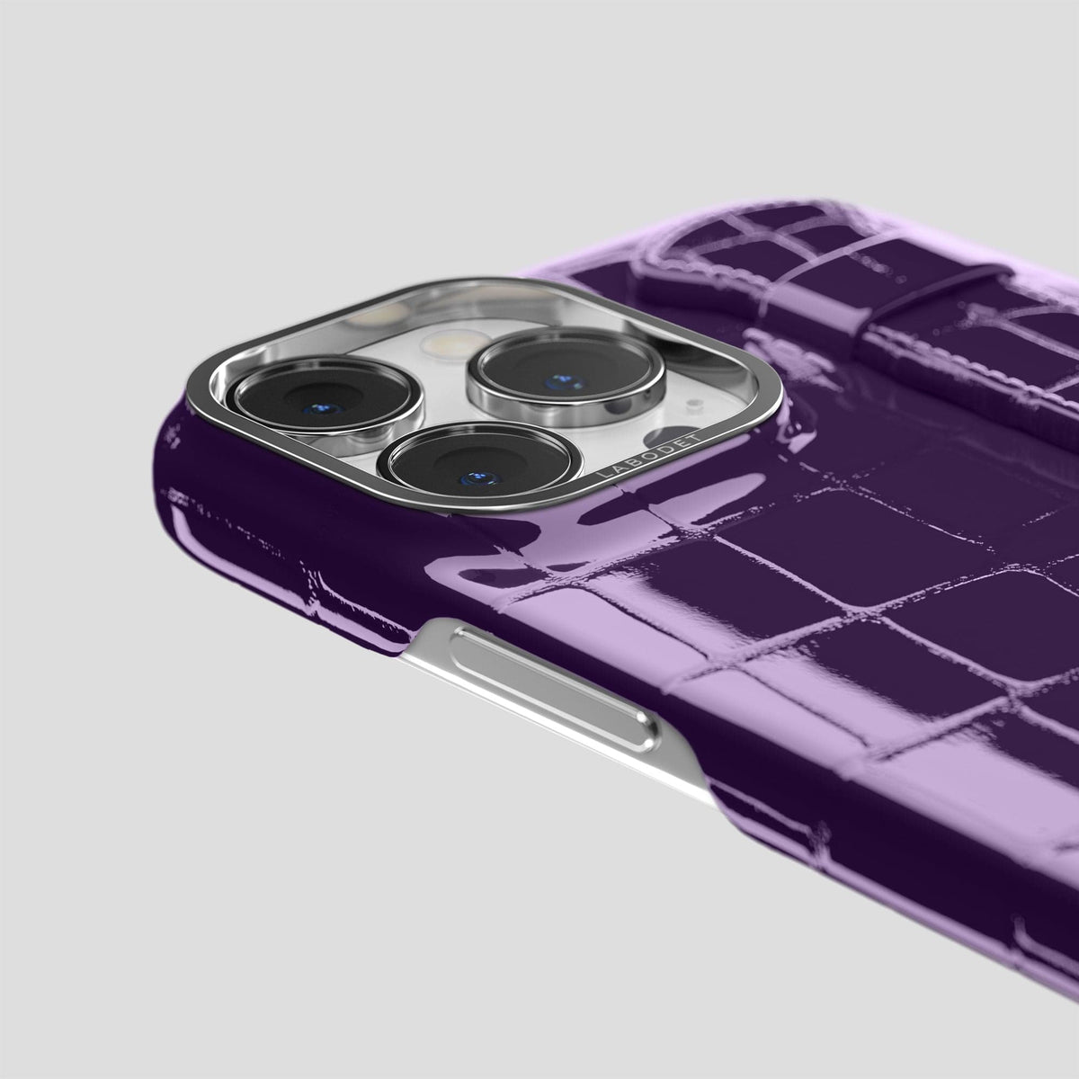 Purple iPhone 13 Pro Max Case Shiny Alligator with Steel Metal -6 | Purple-Steel