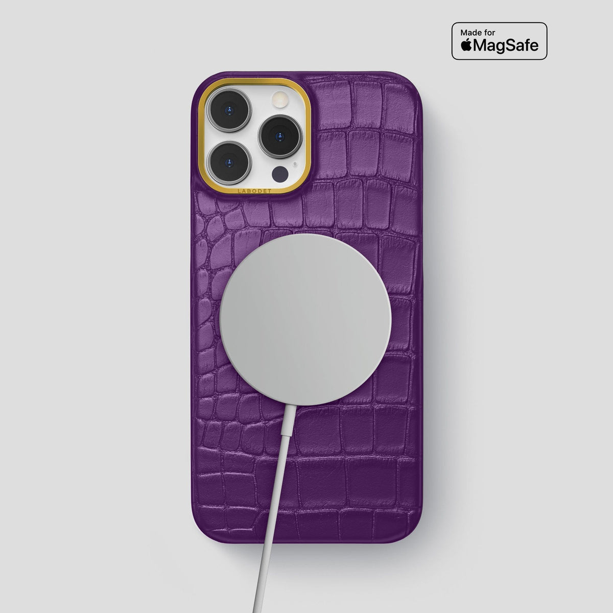 Purple iPhone 13 Pro Max Classic Case Alligator with Gold Metal -4 | Purple-Gold