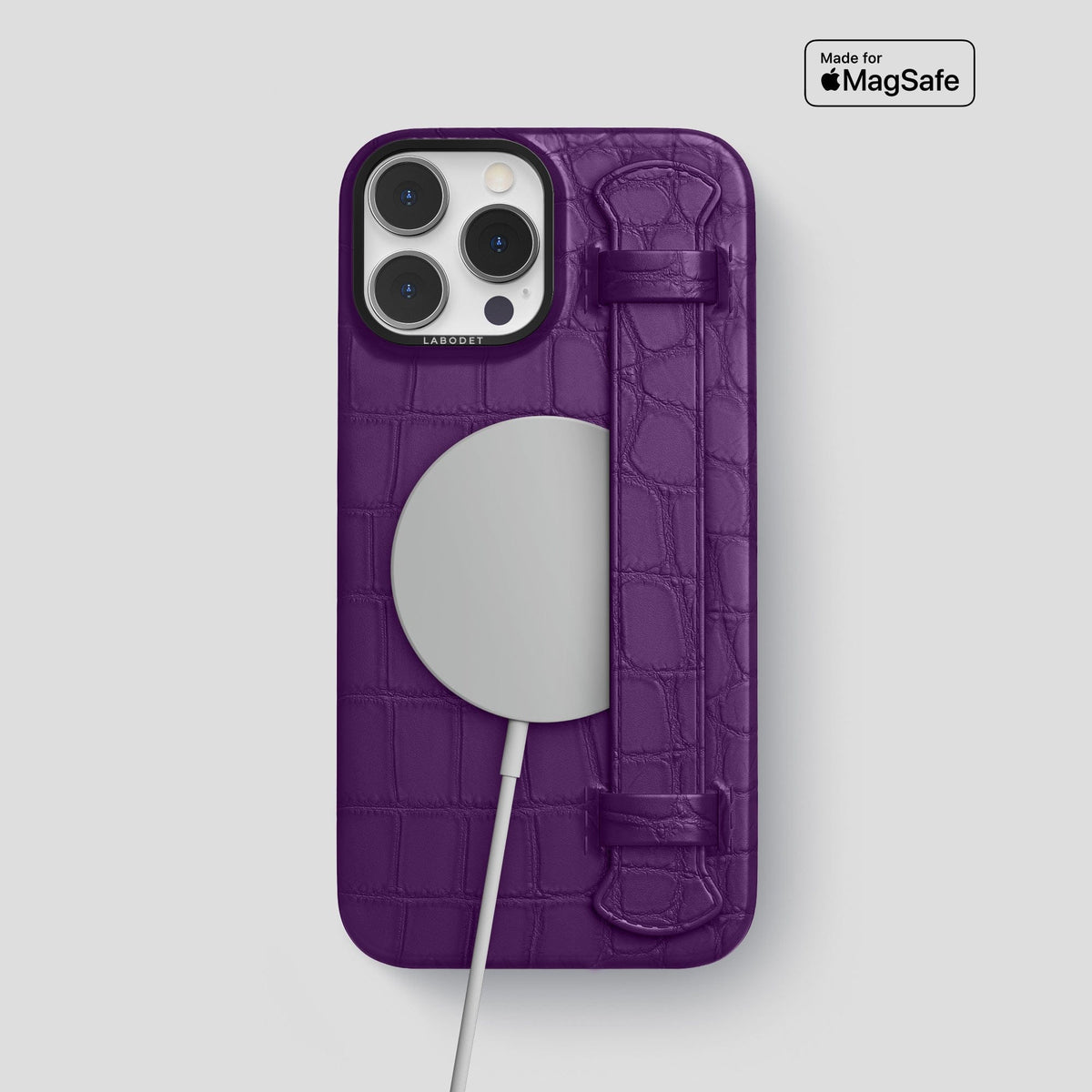 Purple iPhone 13 Pro Max Strap Case Alligator with Black Metal -4 | Purple-Black