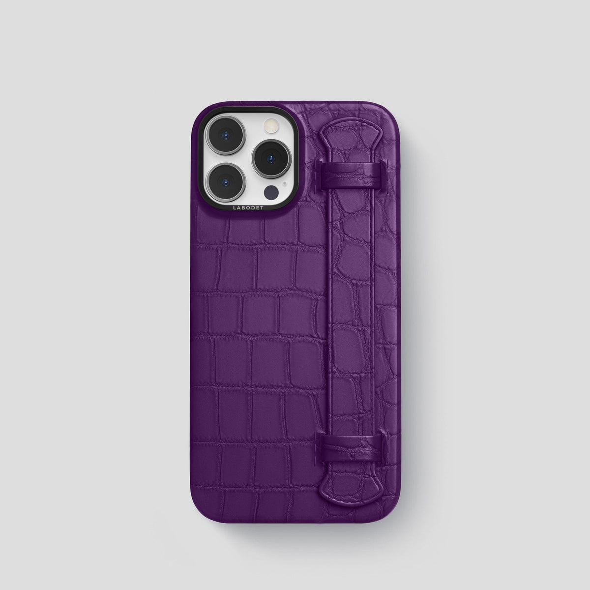 Purple iPhone 13 Pro Strap Case Alligator with Black Metal -1 | Purple-Black