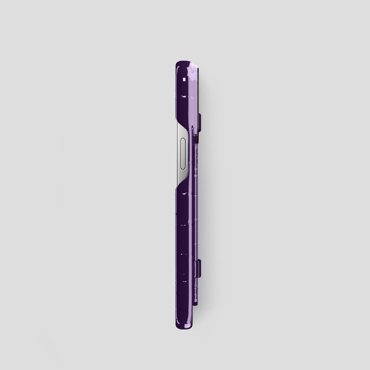 Purple iPhone 13 Pro Strap Case Shiny Alligator with Black Metal -3 | Purple-Black