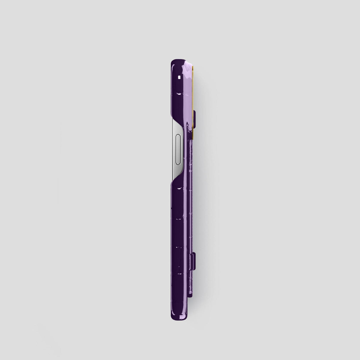 Purple iPhone 13 Pro Strap Case Shiny Alligator with Gold Metal -3 | Purple-Gold