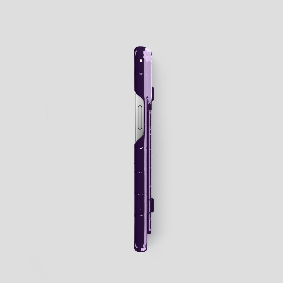 Purple iPhone 13 Pro Strap Case Shiny Alligator with Steel Metal -3 | Purple-Steel