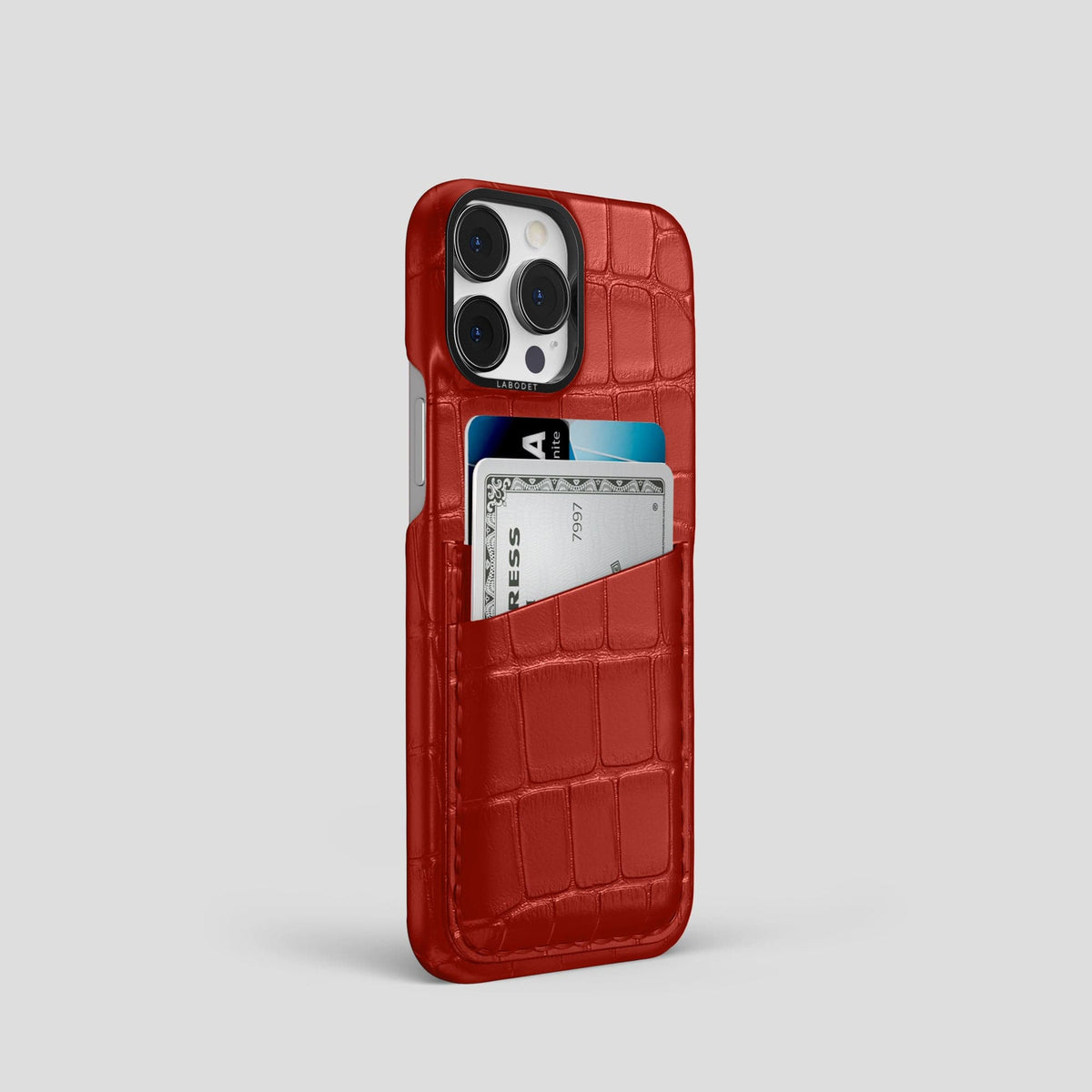 Red iPhone 13 Pro Card Case Alligator with Black Metal -2 | Red-Black
