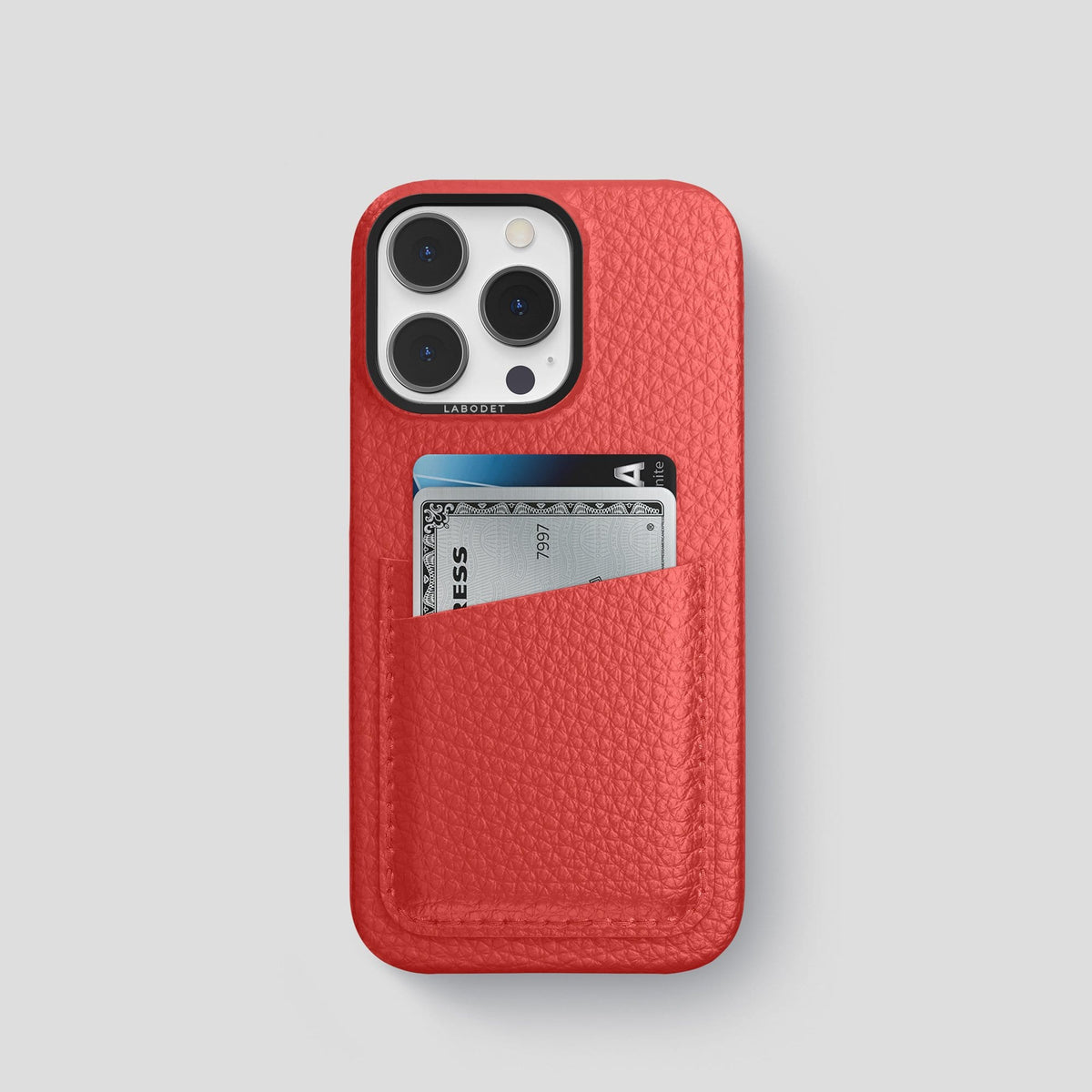 Red iPhone 13 Pro Card Case Calf with Black Metal -1 | Red-Black