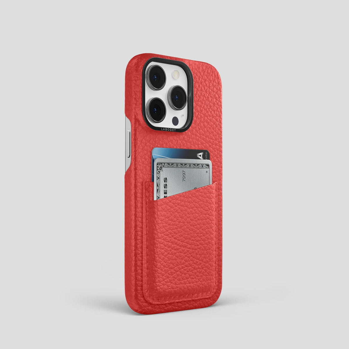 Red iPhone 13 Pro Card Case Calf with Black Metal -2 | Red-Black