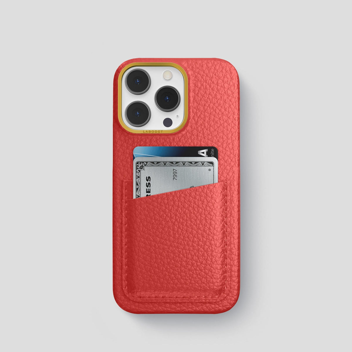 Red iPhone 13 Pro Card Case Calf with Gold Metal -1 | Red-Gold
