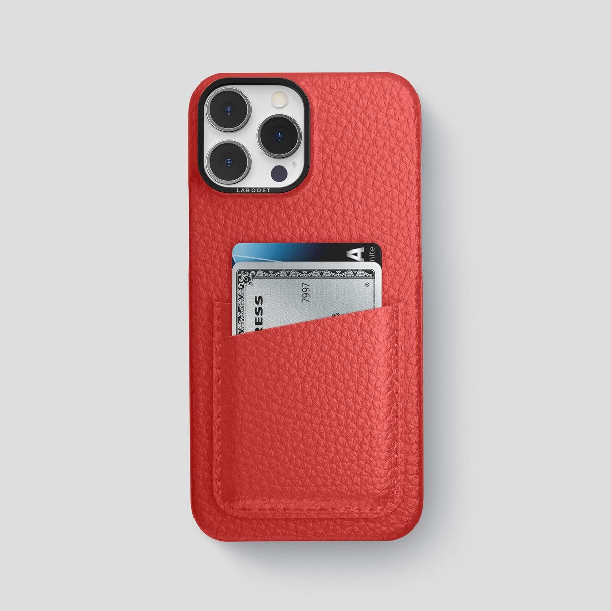 Red iPhone 13 Pro Max Card Case Calf with Black Metal -1 | Red-Black