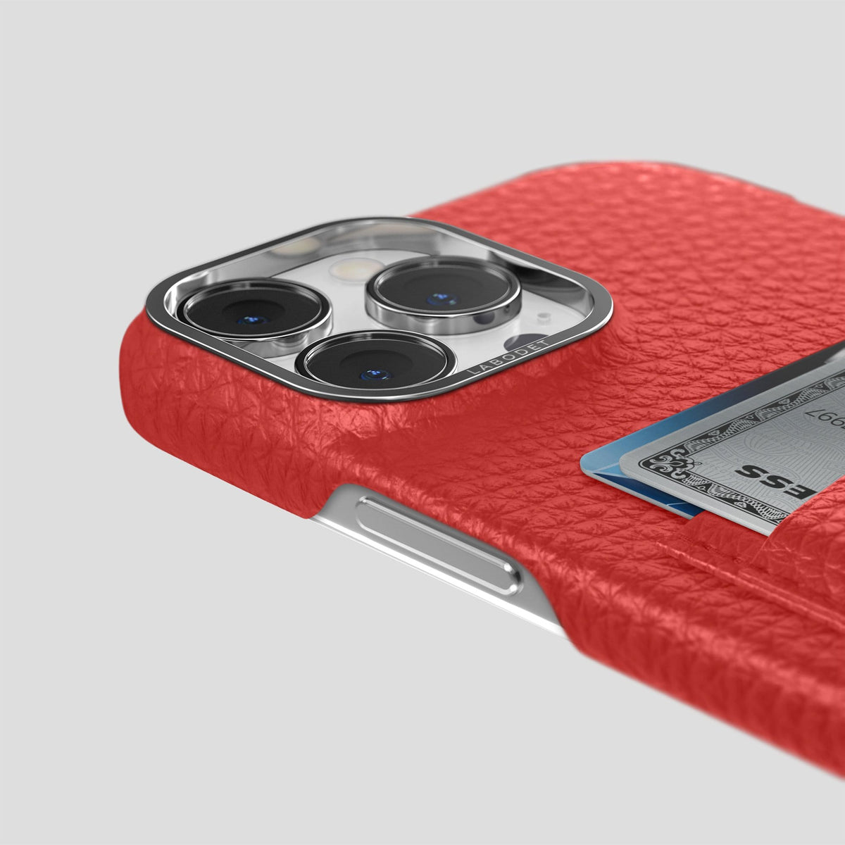 Red iPhone 13 Pro Max Card Case Calf with Steel Metal -5 | Red-Steel