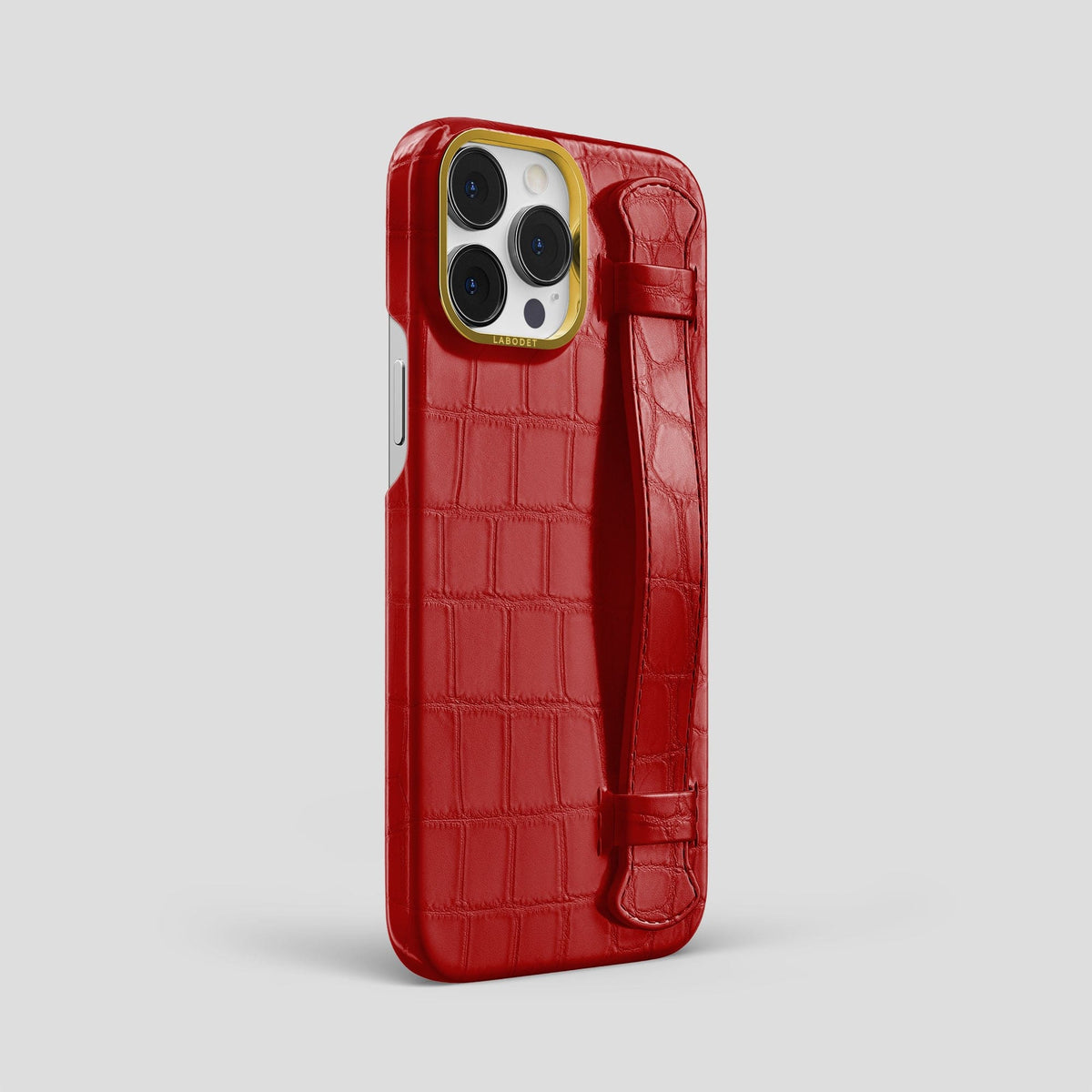 Red iPhone 13 Pro Max Strap Case Alligator with Gold Metal -2 | Red-Gold