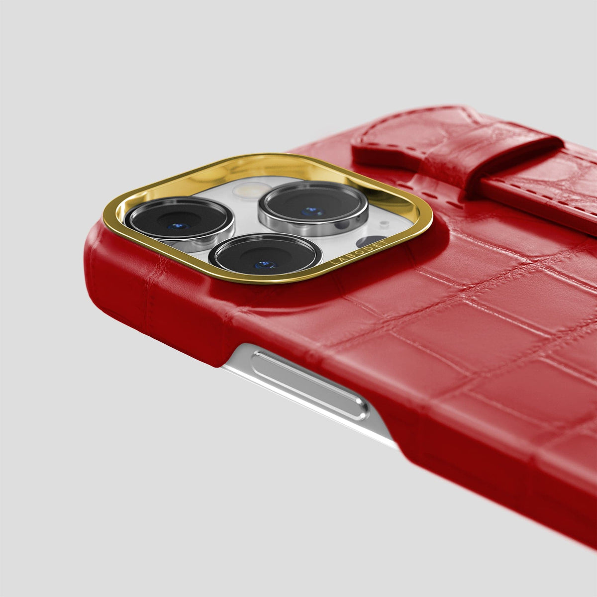 Red iPhone 13 Pro Max Strap Case Alligator with Gold Metal -5 | Red-Gold