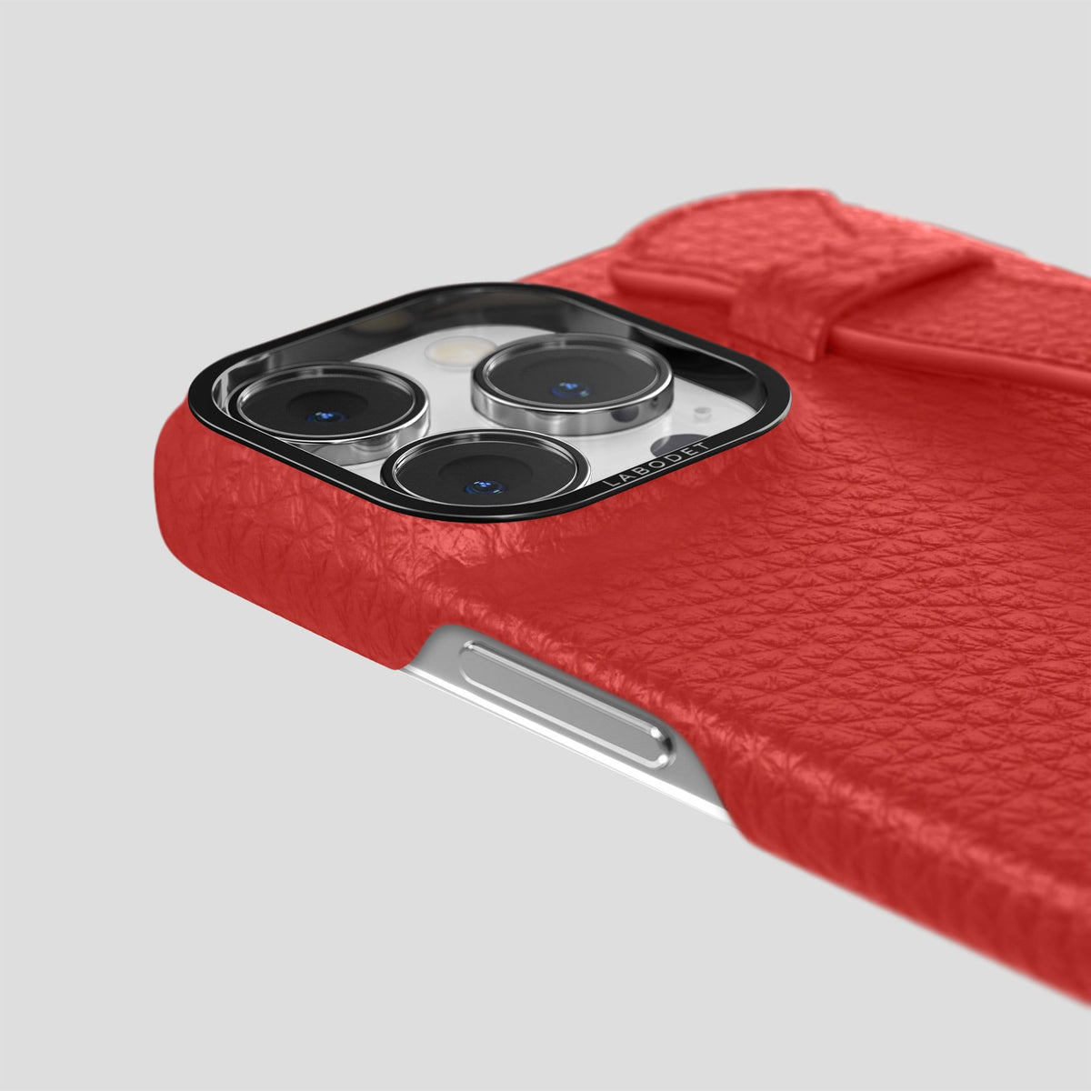 Red iPhone 13 Pro Max Strap Case Calf with Black Metal -6 | Red-Black
