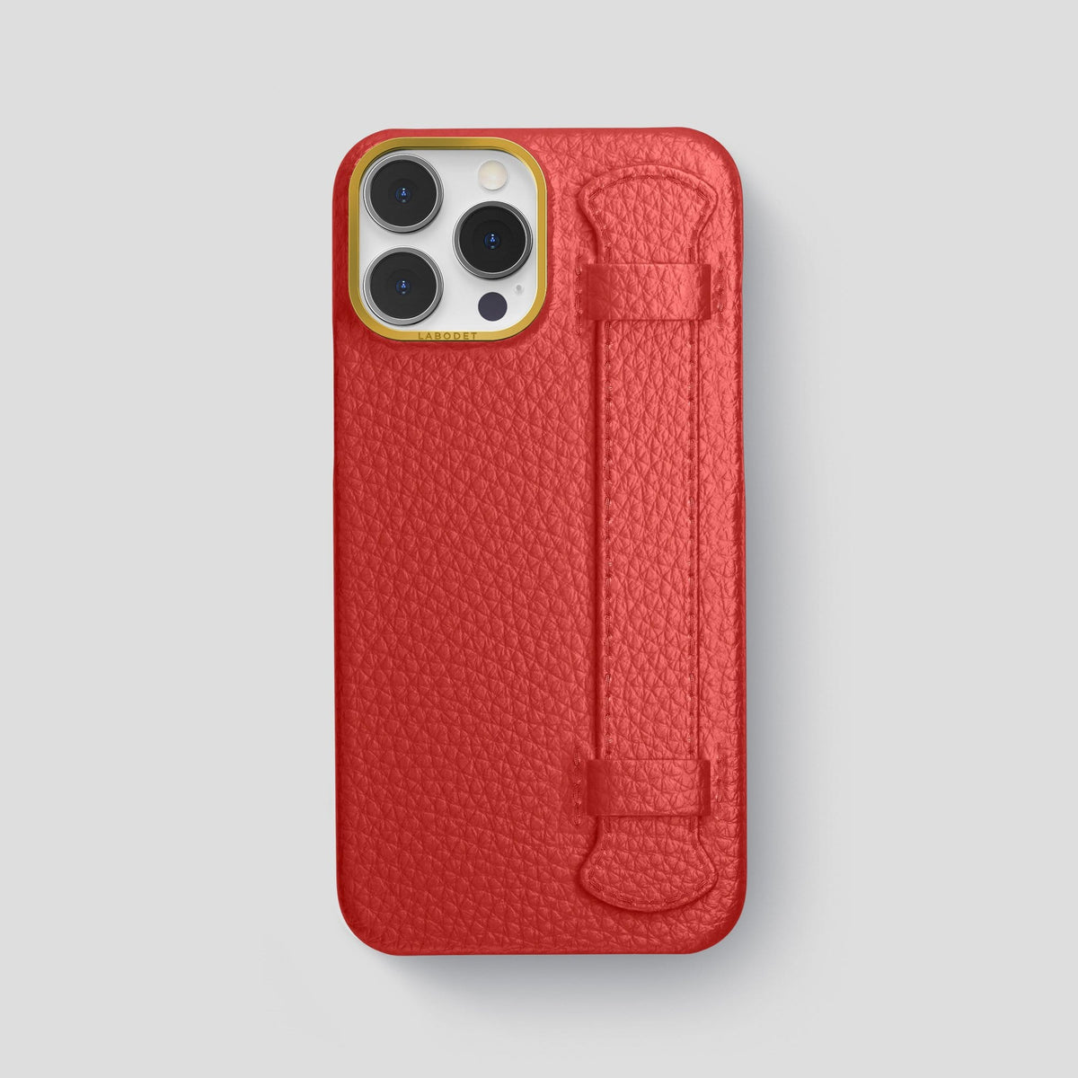 Red iPhone 13 Pro Max Strap Case Calf with Gold Metal -1 | Red-Gold