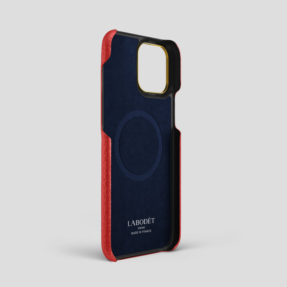 Red iPhone 13 Pro Max Strap Case Calf with Gold Metal -4 | Red-Gold
