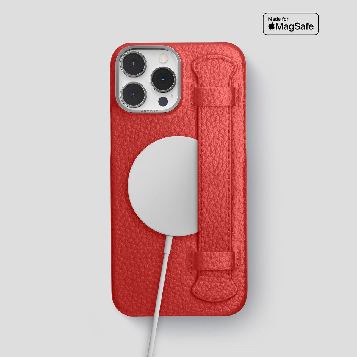 Red iPhone 13 Pro Max Strap Case Calf with Steel Metal -5 | Red-Steel