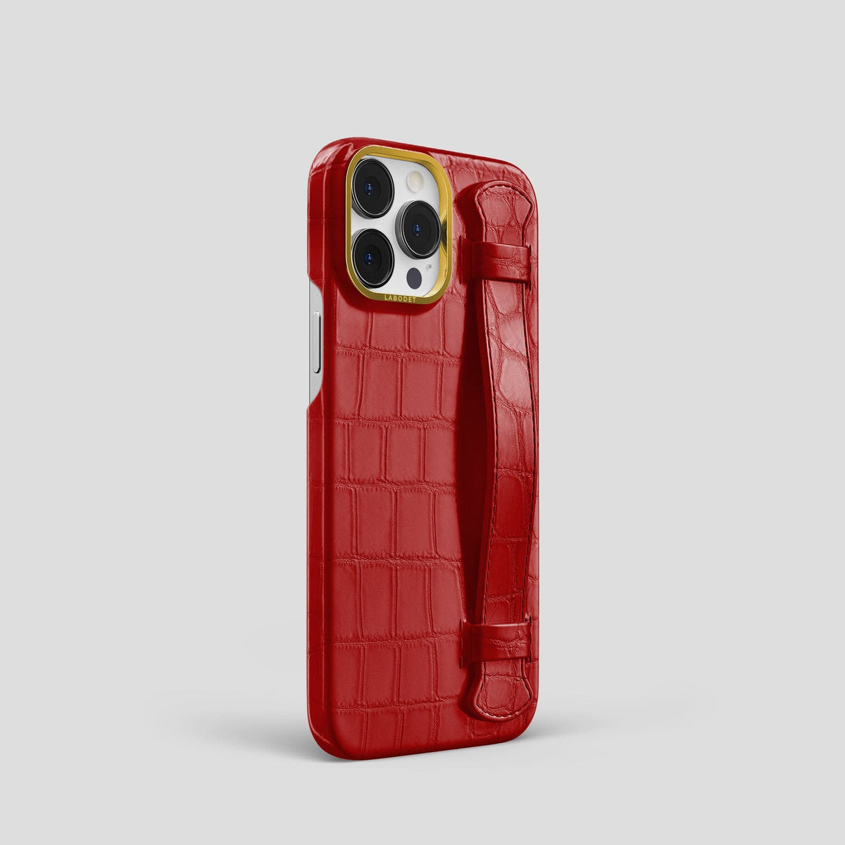 Red iPhone 13 Pro Strap Case Alligator with Gold Metal -2 | Red-Gold