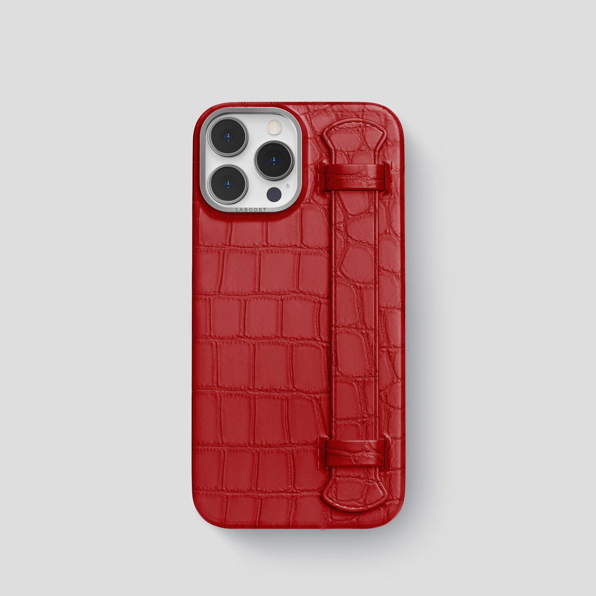 Red iPhone 13 Pro Strap Case Alligator with Steel Metal -1 | Red-Steel
