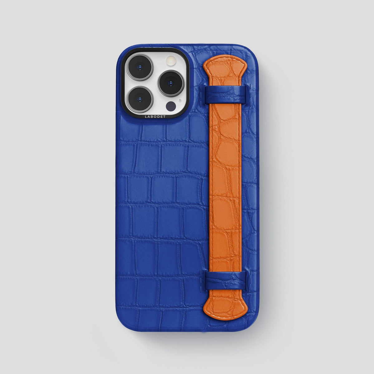 Royal-Blue-Orange iPhone 13 Pro Max Strap Case Alligator with Black Metal -1 | Royal-Blue-Orange-Black