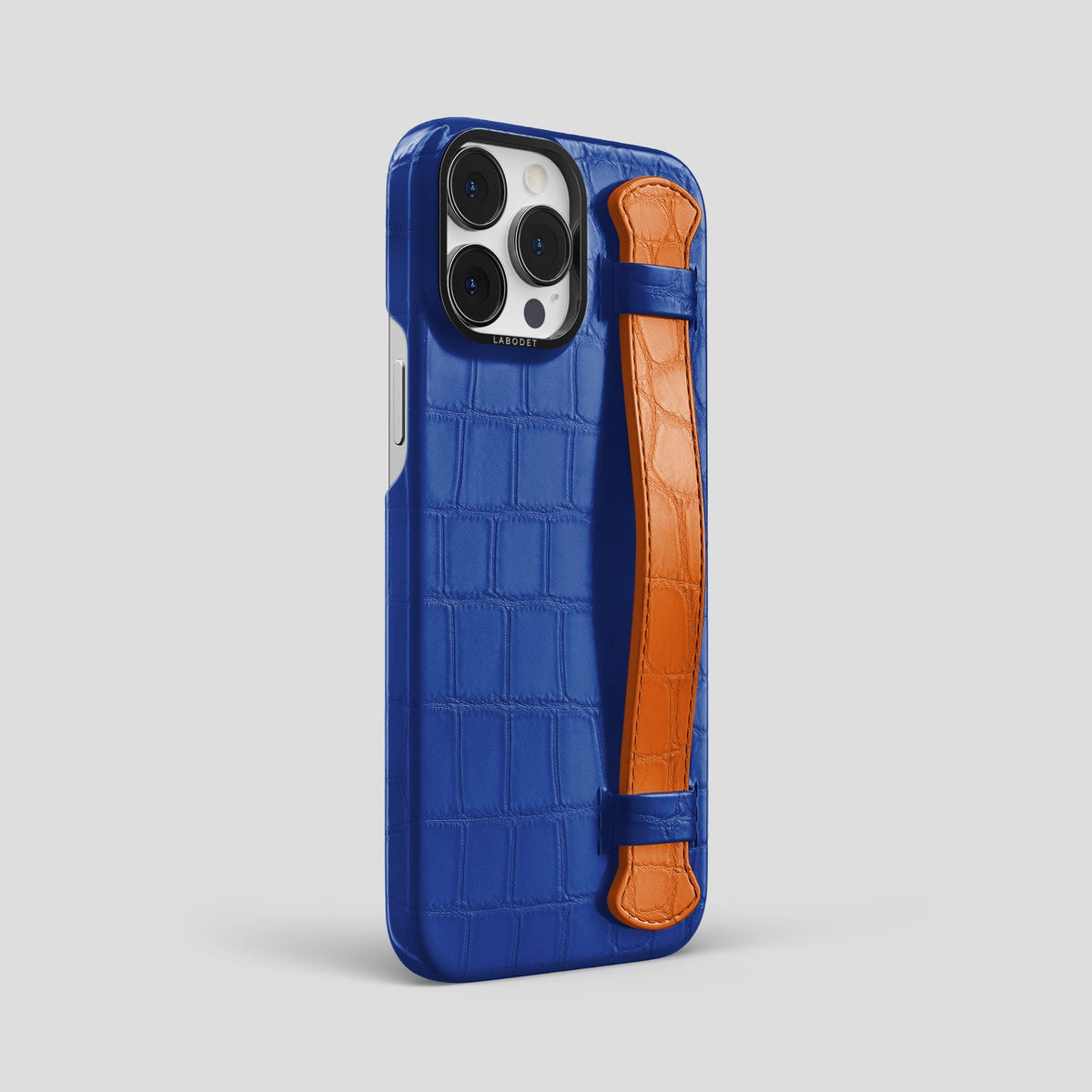 Royal-Blue-Orange iPhone 13 Pro Max Strap Case Alligator with Black Metal -2 | Royal-Blue-Orange-Black