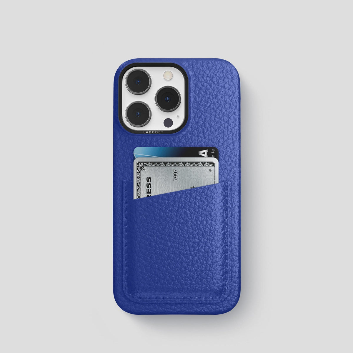 Royal Blue iPhone 13 Pro Card Case Calf with Black Metal -1 | Royal-Blue-Black