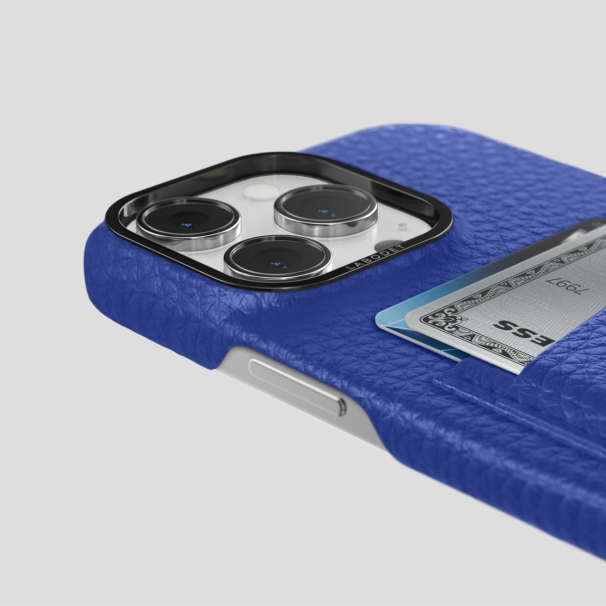 Royal Blue iPhone 13 Pro Card Case Calf with Black Metal -5 | Royal-Blue-Black