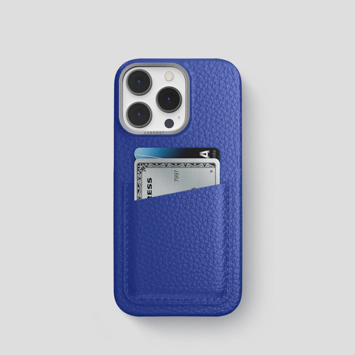 Royal Blue iPhone 13 Pro Card Case Calf with Steel Metal -1 | Royal-Blue-Steel
