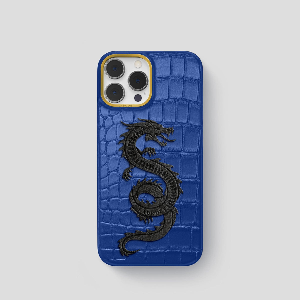 Royal Blue iPhone 13 Pro Classic Case Alligator with Gold Metal -1 | Royal-Blue-Gold