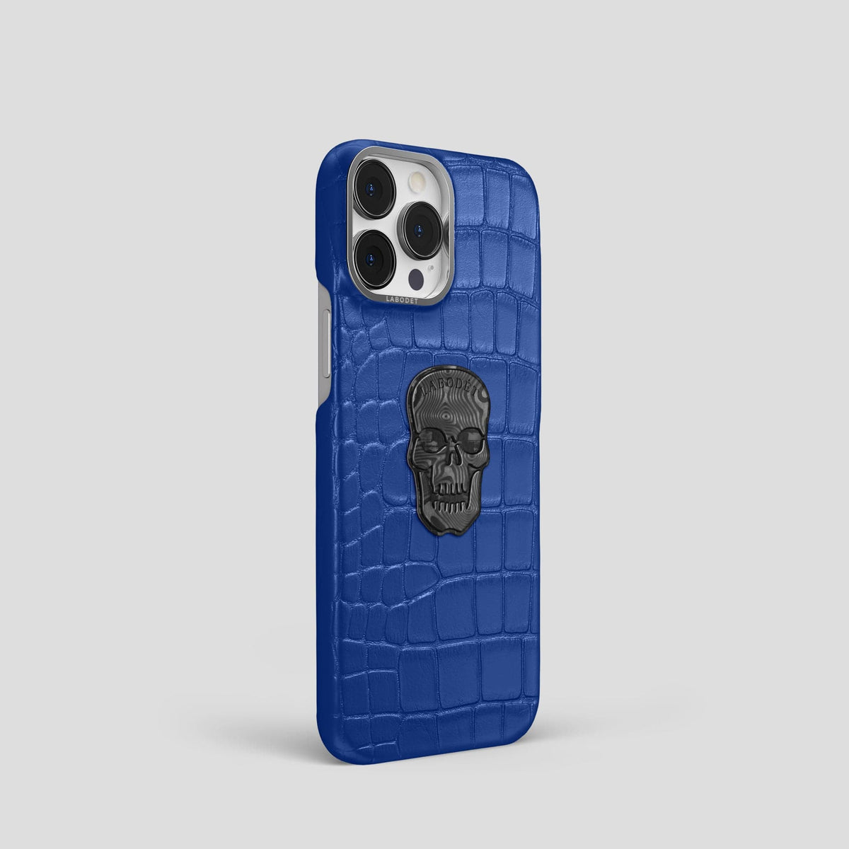 Royal Blue iPhone 13 Pro Classic Case Alligator with Steel Metal -2 | Royal-Blue-Steel