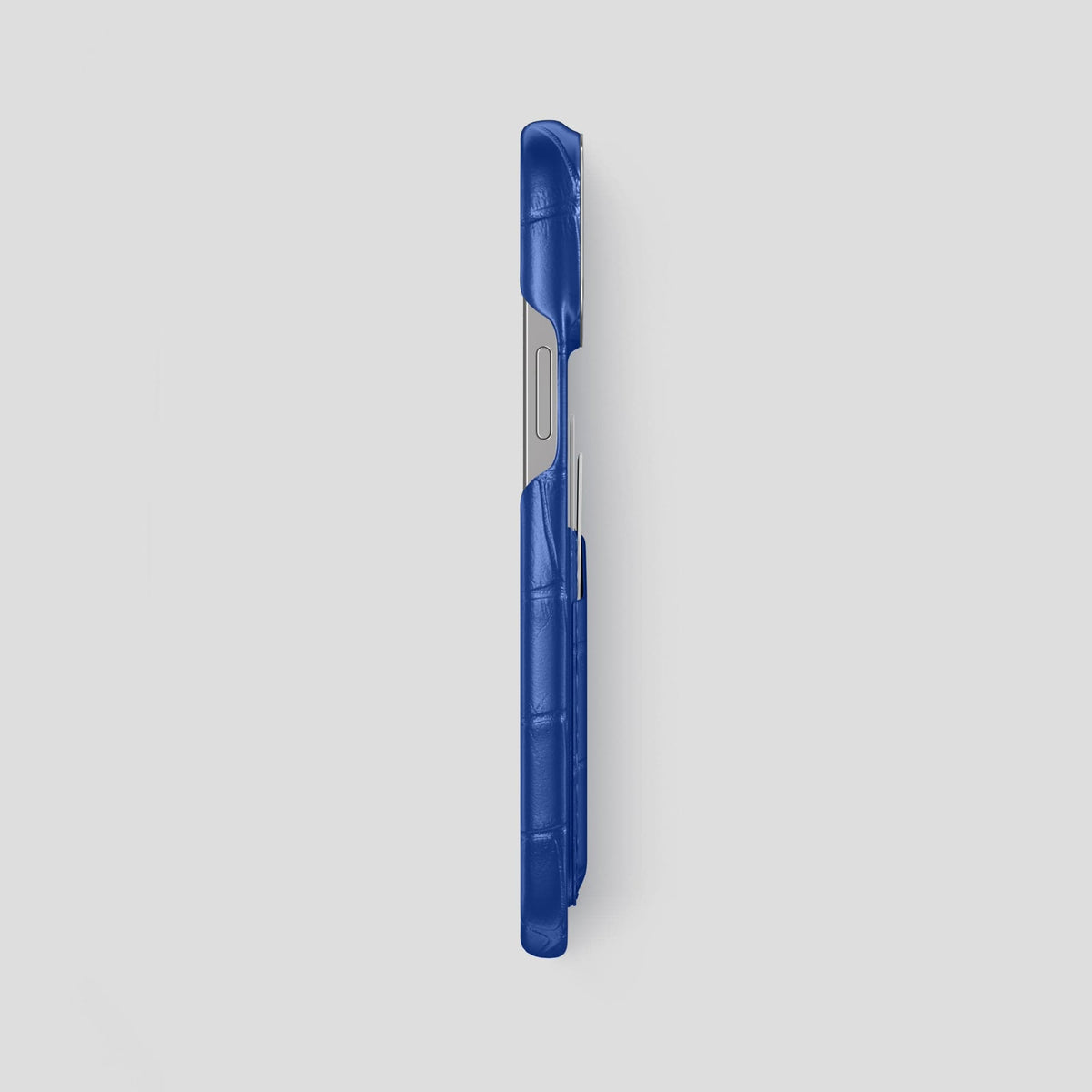Royal Blue iPhone 13 Pro Max Card Case Alligator with Steel Metal -3 | Royal-Blue-Steel
