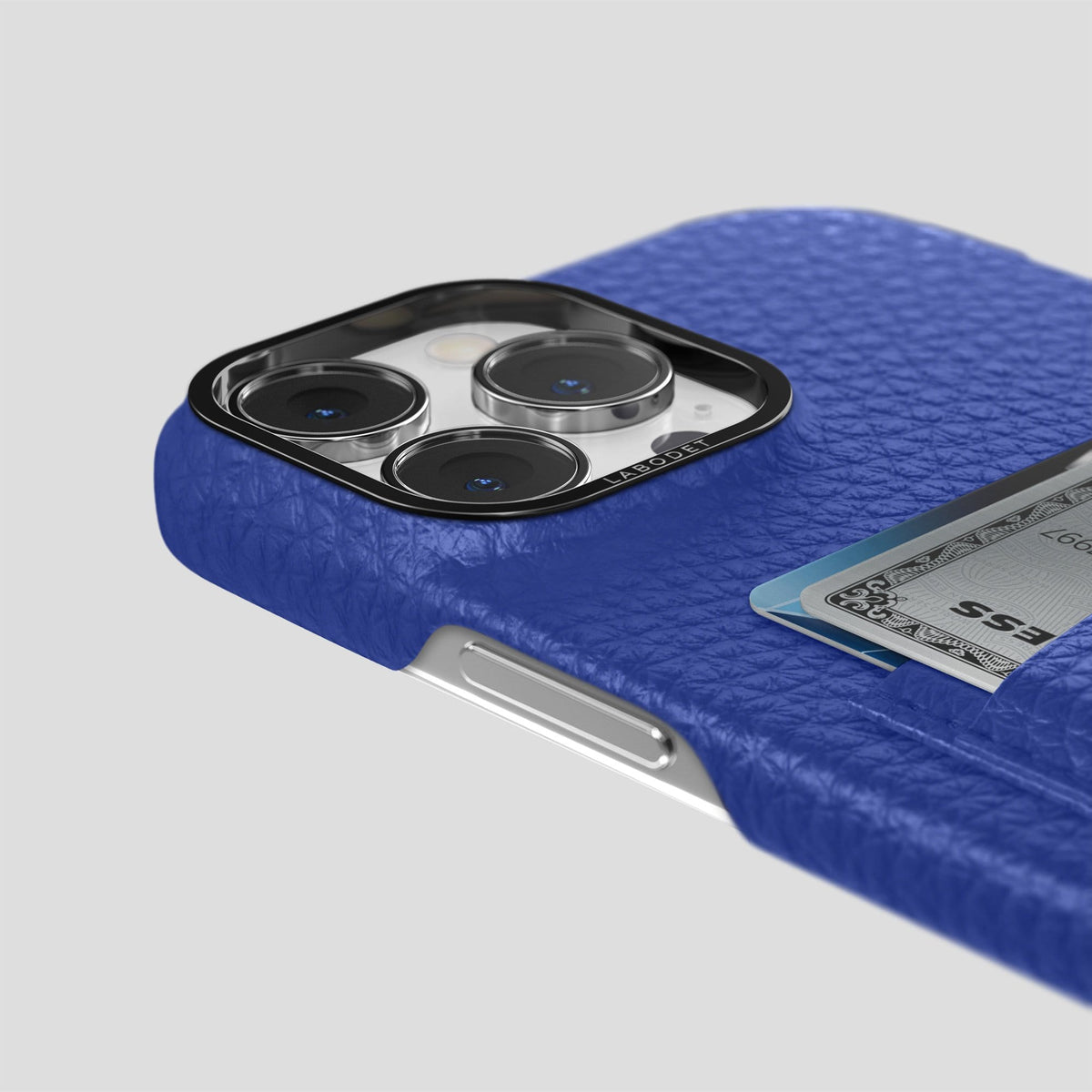 Royal Blue iPhone 13 Pro Max Card Case Calf with Black Metal -5 | Royal-Blue-Black