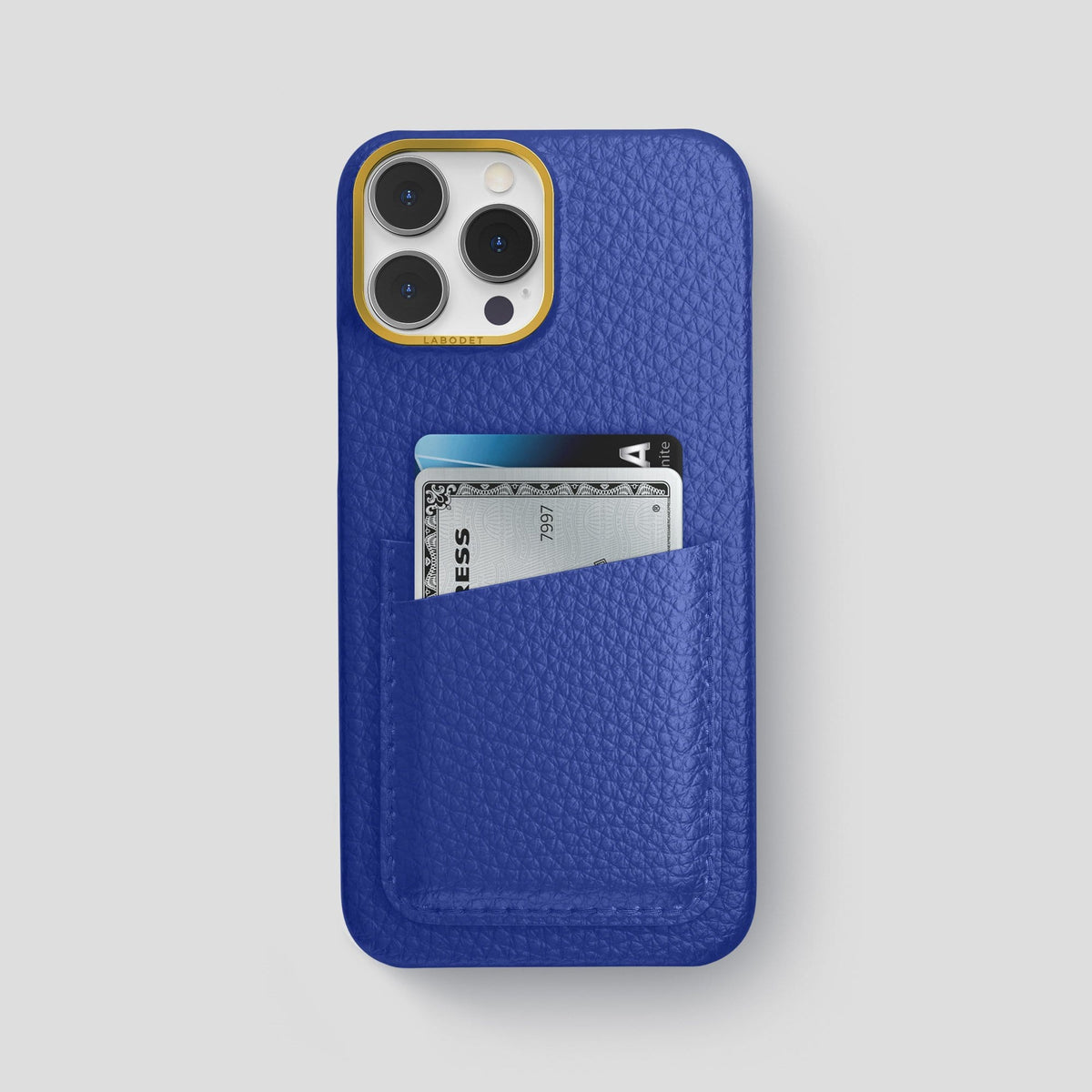 Royal Blue iPhone 13 Pro Max Card Case Calf with Gold Metal -1 | Royal-Blue-Gold