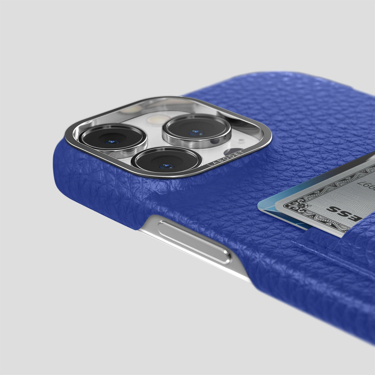 Royal Blue iPhone 13 Pro Max Card Case Calf with Steel Metal -5 | Royal-Blue-Steel