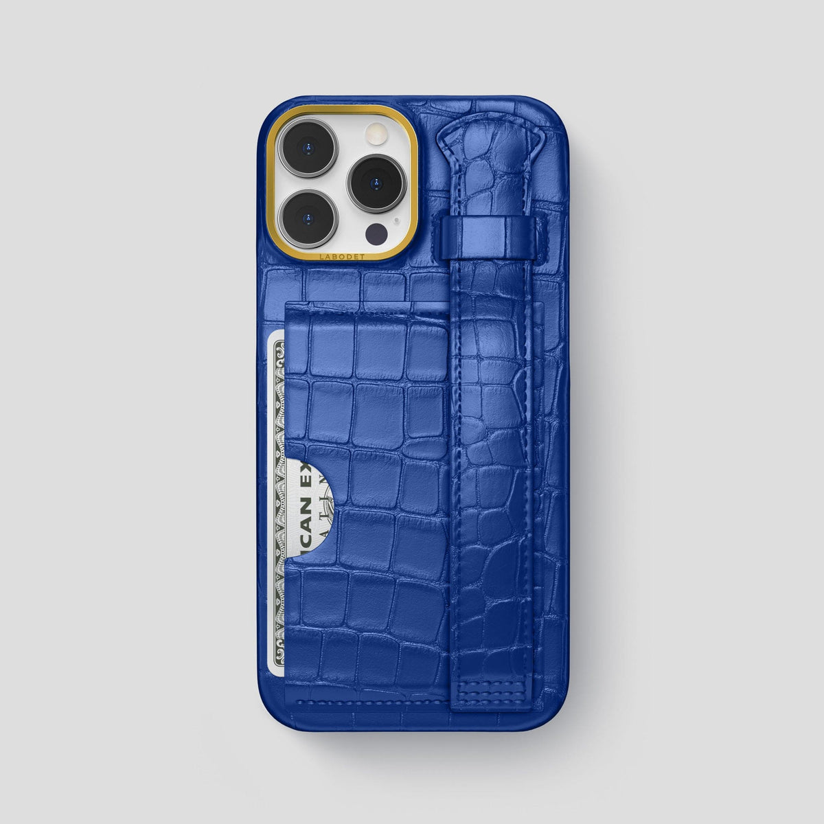 Royal Blue iPhone 13 Pro Max Cardholder Strap Case Alligator with Gold Metal -1 | Royal-Blue-Gold