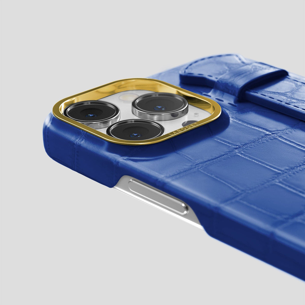 Royal Blue iPhone 13 Pro Max Strap Case Alligator with Gold Metal -5 | Royal-Blue-Gold